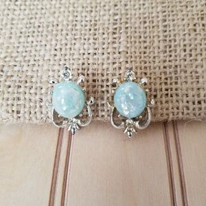 Vintage Silver and Aqua Earrings